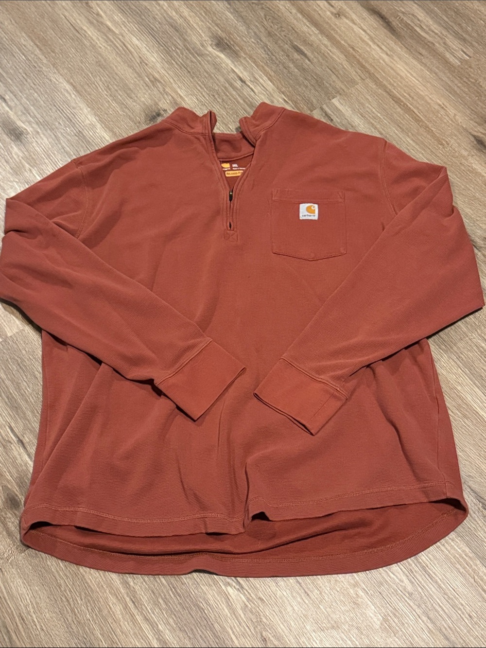 Carhartt Men’s Rust Quarter Zip-Front Pocket Pullover Sweater